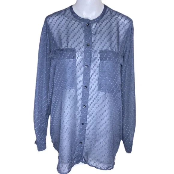 Madewell Swiss Dot Blouse Long Sleeves Gray Ice Leaf Blouse b6940 Top Sheer S - Picture 2 of 7